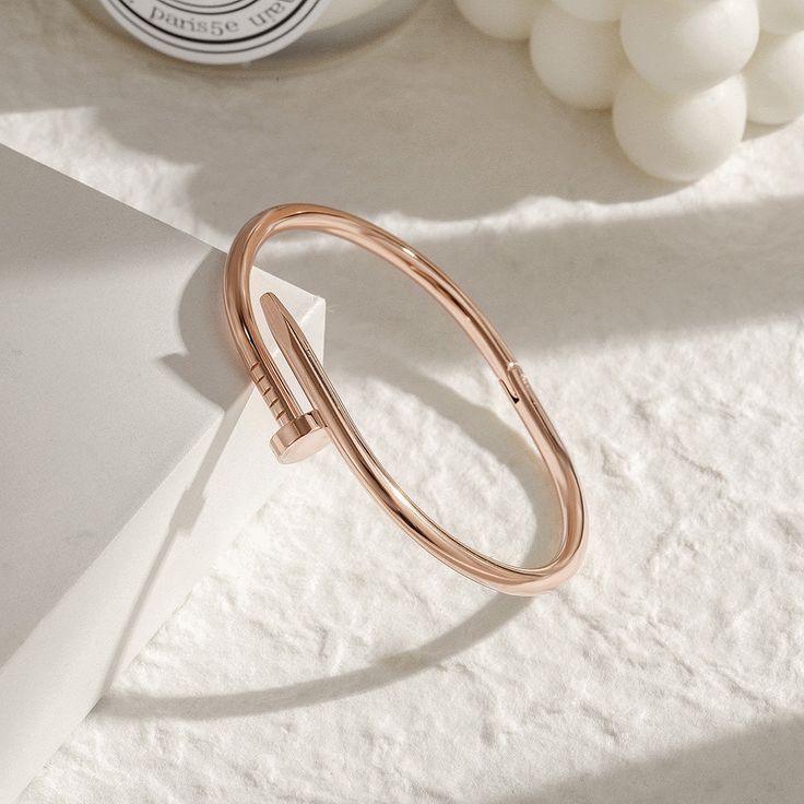 Stainless Steel Nail Rose Gold Toned Love Band Bangle Bracelet - SubhagAlankar
