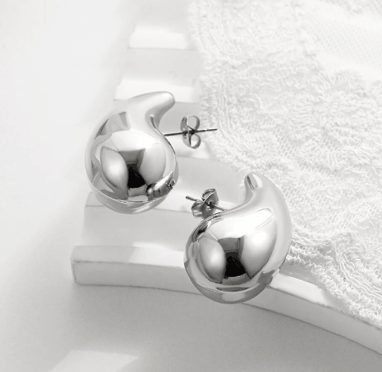 Water Drop Statement Silver Stud - SubhagAlankar