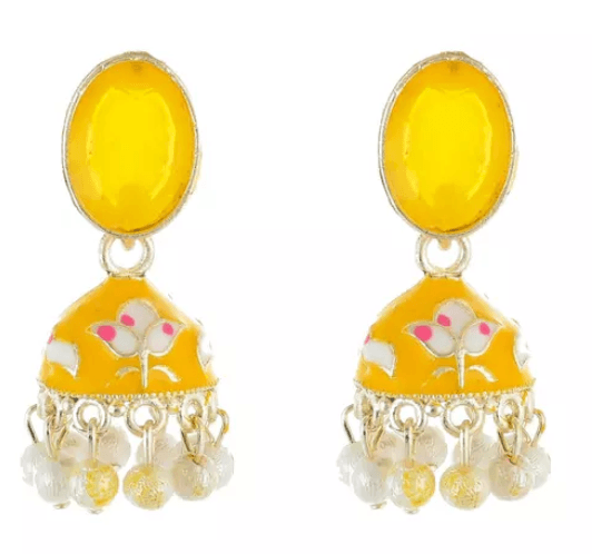 Esha yellow meenakari jhumki - SubhagAlankar