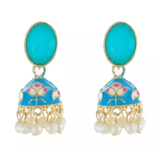 Esha Light Blue meenakari jhumki - SubhagAlankar