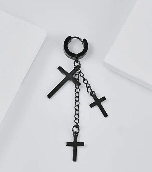 3 Cross Black Stainless Steel Earring for Men (one ear) - SubhagAlankar
