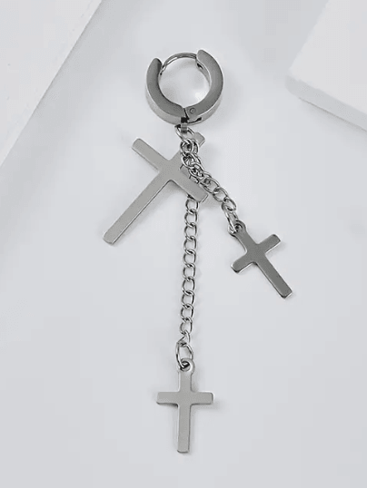 3 Cross Stainless Steel Earring for Men (one ear) - SubhagAlankar