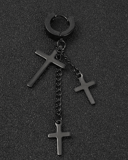 3 Cross Black Stainless Steel Earring for Men (one ear) - SubhagAlankar
