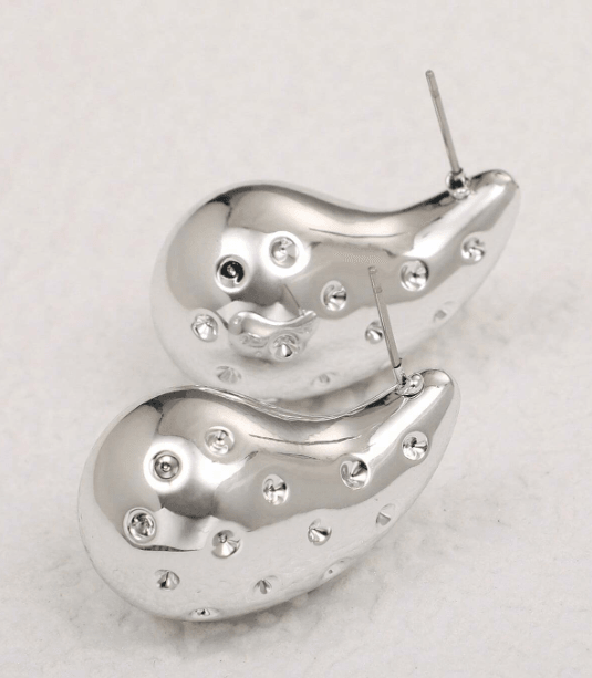Dotted Water Drop Silver Earring - SubhagAlankar