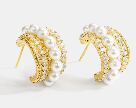 Golden Glow Pearl Hoops - SubhagAlankar