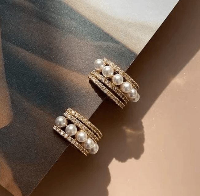 Golden Glow Pearl Hoops - SubhagAlankar