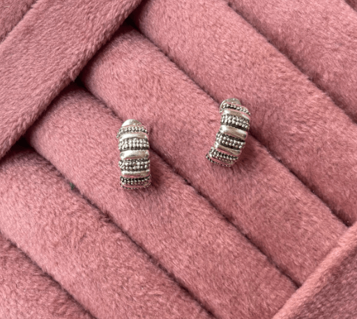 Mini Half Hoop Oxidized Stud-Silver - SubhagAlankar