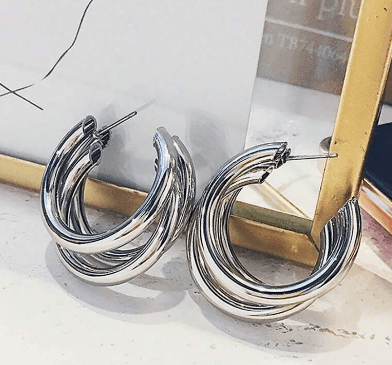 Triple Layer Hoop - Silver - SubhagAlankar