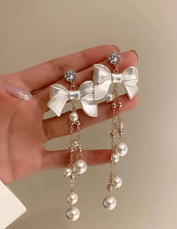 Dreamy White Bow Earrings - SubhagAlankar