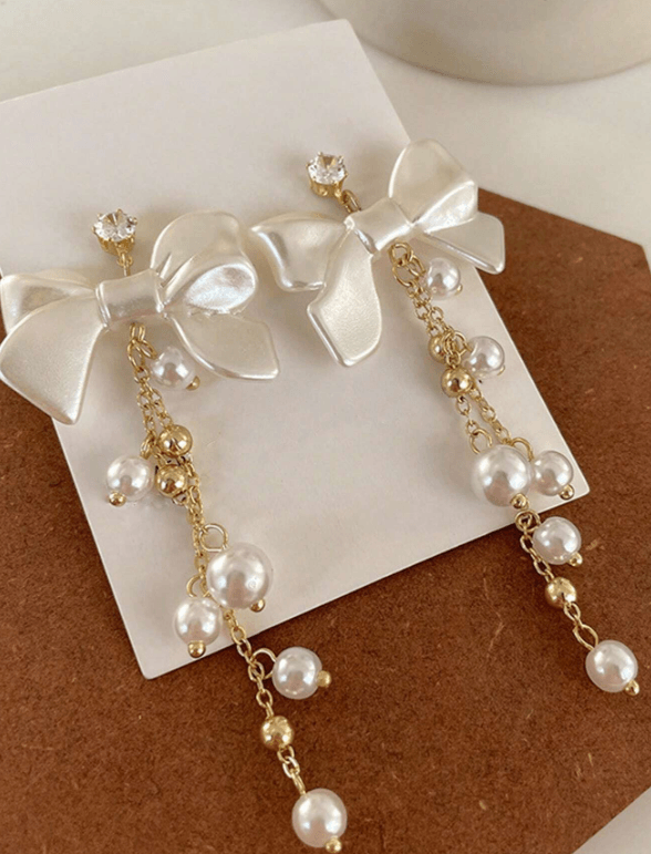 Dreamy White Bow Earrings - SubhagAlankar
