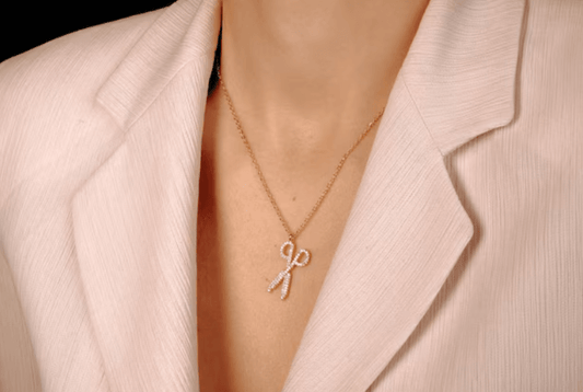 Rhinestone Scissor Necklace - 18k Gold Plated - SubhagAlankar
