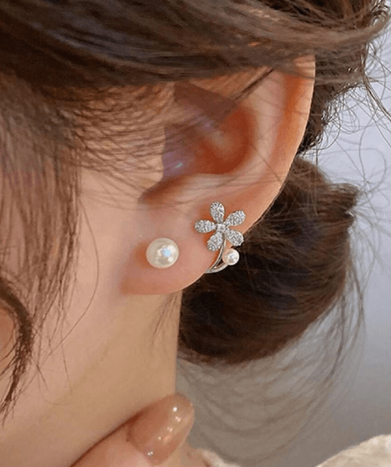 Minimalist Floral Pearl Stud - SubhagAlankar