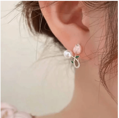 Blossoming Tulip Cross Pearl Studs - SubhagAlankar