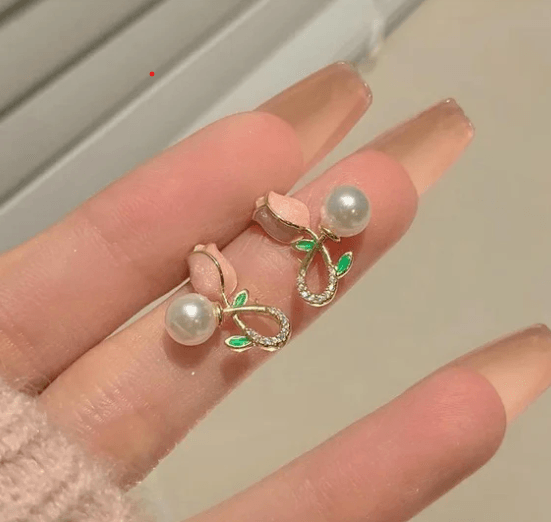 Blossoming Tulip Cross Pearl Studs - SubhagAlankar