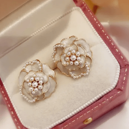 White Enamel Rose Stud - SubhagAlankar
