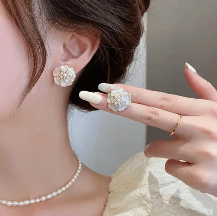White Enamel Rose Stud - SubhagAlankar