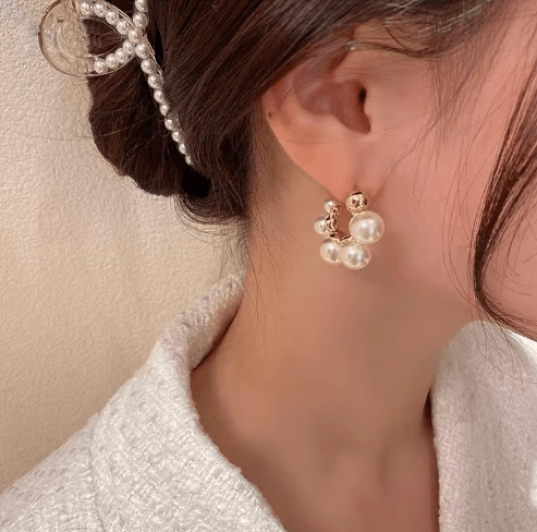 Elegant Pearl C-Hoop Earrings - SubhagAlankar