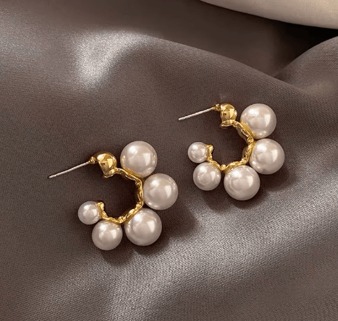 Elegant Pearl C-Hoop Earrings - SubhagAlankar