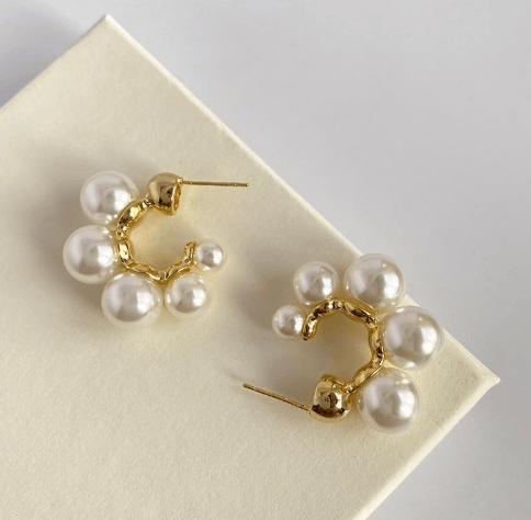 Elegant Pearl C-Hoop Earrings - SubhagAlankar