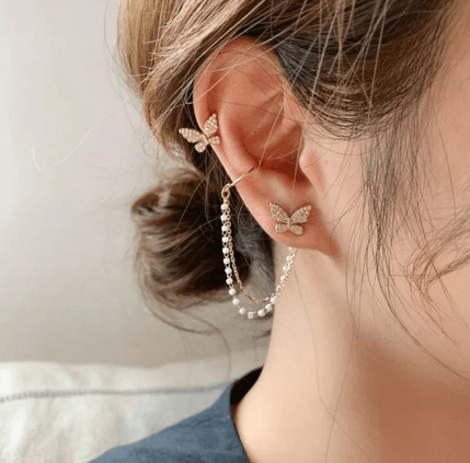 Elegant Butterfly Stone Pearl Earcuff - SubhagAlankar