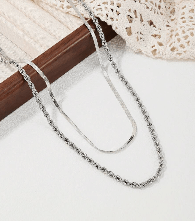 Stack it Up- 14k Silver Plated Double Layer Necklace - SubhagAlankar