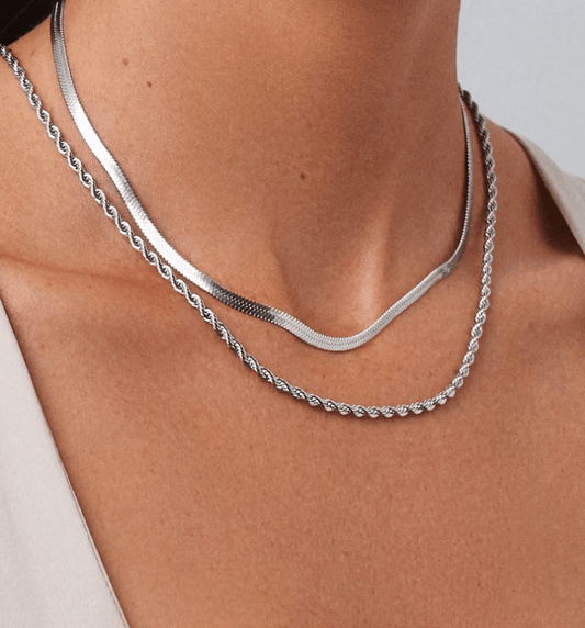 Stack it Up- 14k Silver Plated Double Layer Necklace - SubhagAlankar
