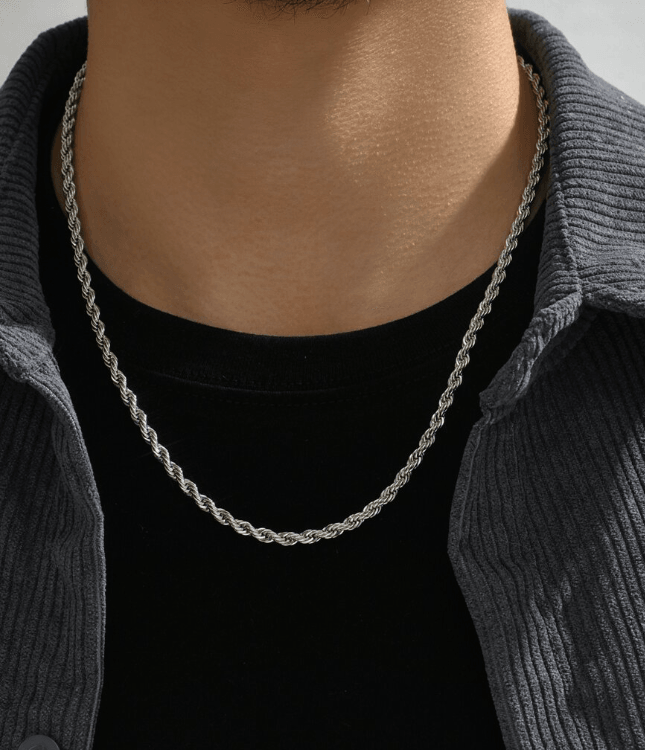 Silver Plated Rope Chain For Men - SubhagAlankar