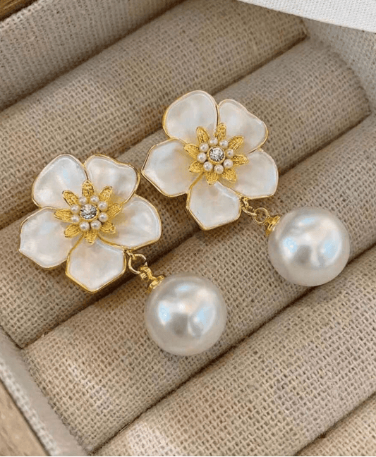 Gardenia Pearl Drop Earrings - SubhagAlankar
