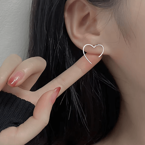 Minimal Silver Abstract Heart Stud - SubhagAlankar