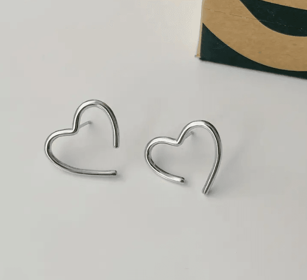 Minimal Silver Abstract Heart Stud - SubhagAlankar