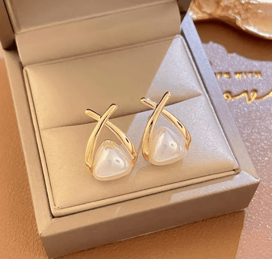 Triangular Cross Pearl Stud Earrings - SubhagAlankar