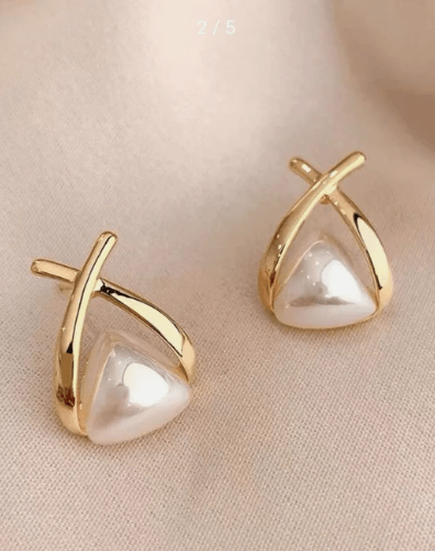 Triangular Cross Pearl Stud Earrings - SubhagAlankar