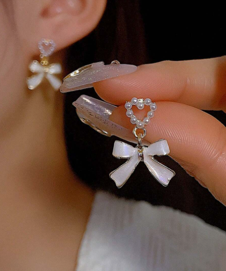 Elegant Heart Bow Dangle Earrings - SubhagAlankar