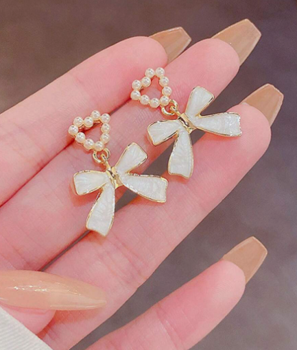 Elegant Heart Bow Dangle Earrings - SubhagAlankar