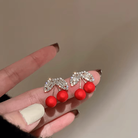 Sparkling Cherry Stud Earrings - SubhagAlankar