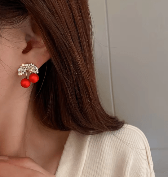 Sparkling Cherry Stud Earrings - SubhagAlankar