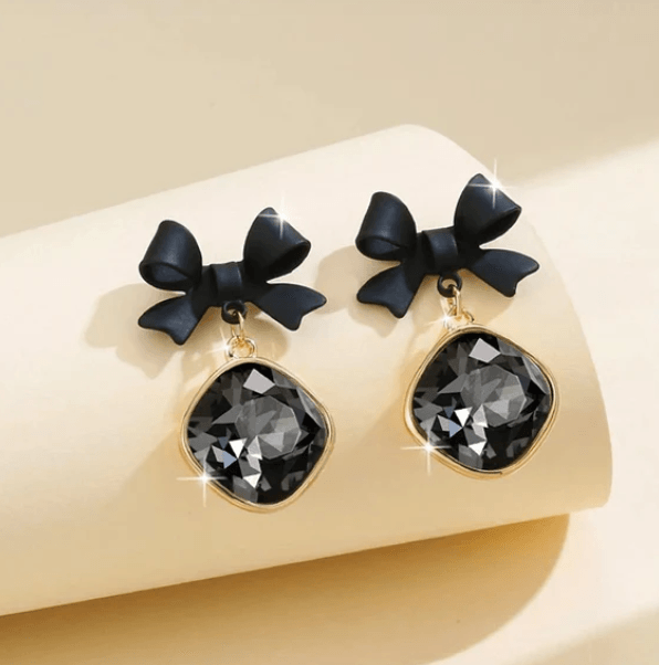 Elegant Black Bowknot Crystal Drop - SubhagAlankar