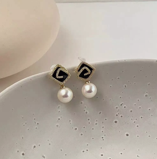 Elegant Black Square Pearl Stone Drops - SubhagAlankar