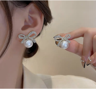 Golden Bow Pearl Stone Stud Earring - SubhagAlankar