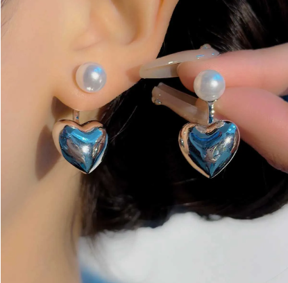 Korean Silver Heart Pearl Drop Earring - SubhagAlankar
