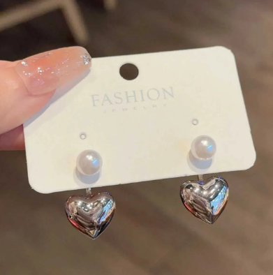 Korean Silver Heart Pearl Drop Earring - SubhagAlankar