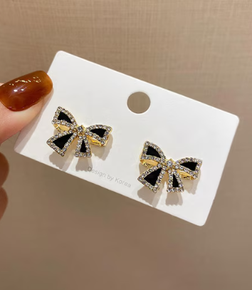 Rhinestone Black Bow Studs - SubhagAlankar