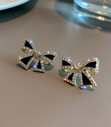 Rhinestone Black Bow Studs - SubhagAlankar