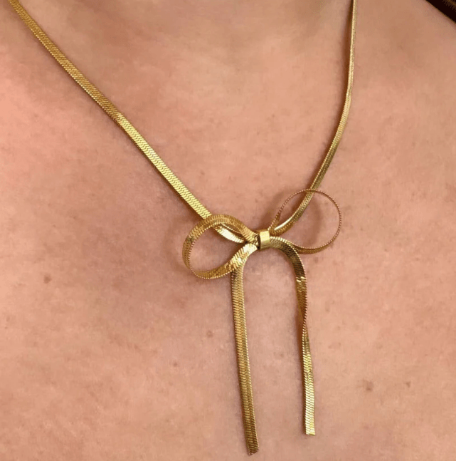 Long bow Knot Gold Necklace - SubhagAlankar
