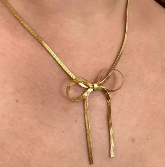 Long bow Knot Gold Necklace - SubhagAlankar