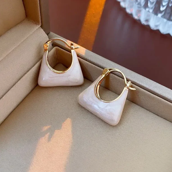 Ayla's White Enamel Bag-Shaped Hoops - SubhagAlankar