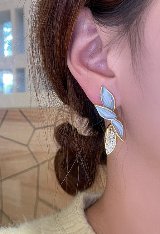 Lisa's Grey Leaf Drop Earrings - SubhagAlankar