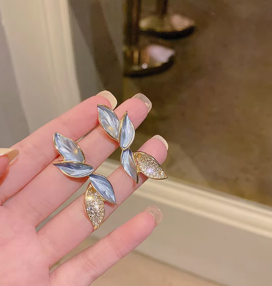 Lisa's Grey Leaf Drop Earrings - SubhagAlankar