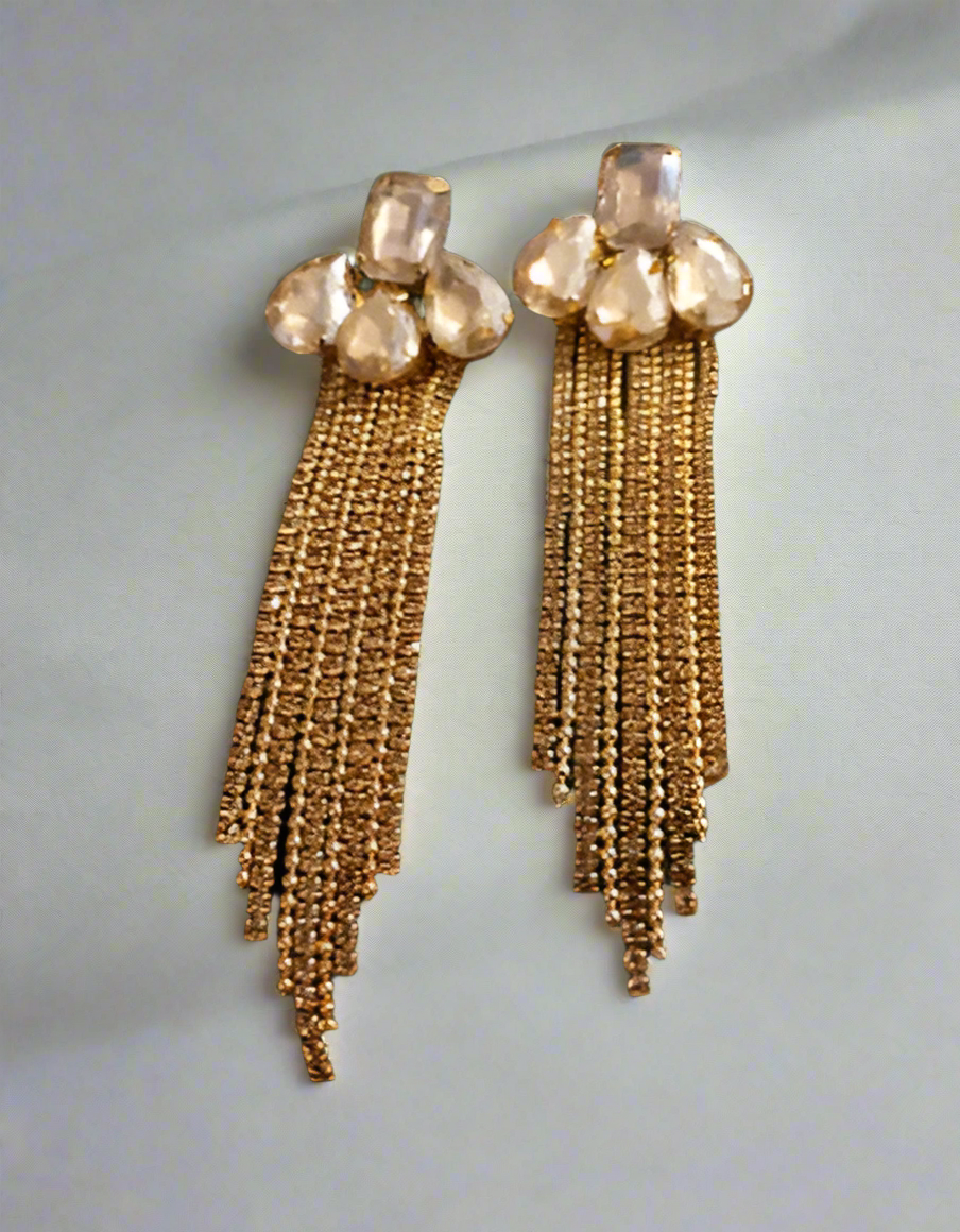 Graceful Golden Crystal Tassel Earring - SubhagAlankar