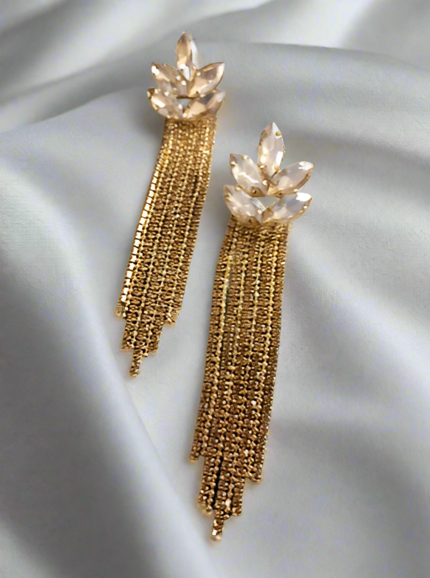 Leafy Elegance Tassel Earrings - SubhagAlankar